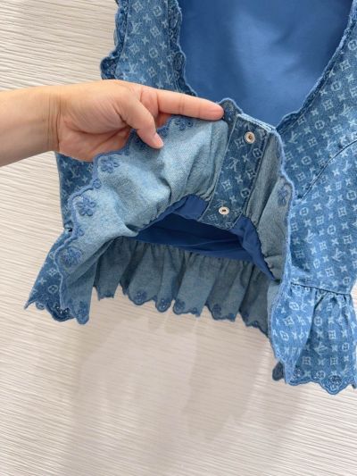 Louis Vuitton Denim Sleeveless Top in Blue and White
