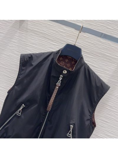 Louis Vuitton Double-Breasted Monogram Coat in Navy and Brown