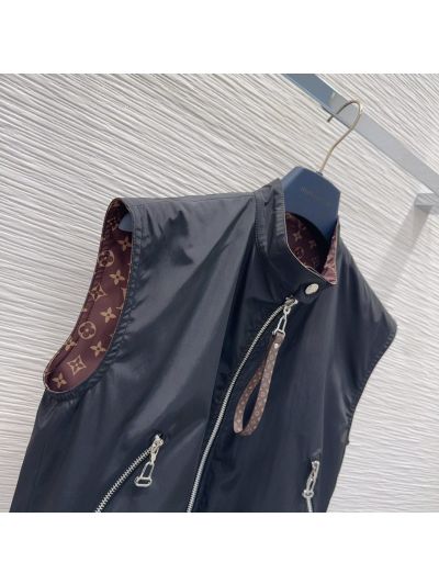 Louis Vuitton Double-Breasted Monogram Coat in Navy and Brown