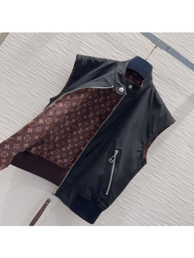 Louis Vuitton Double-Breasted Monogram Coat in Navy and Brown