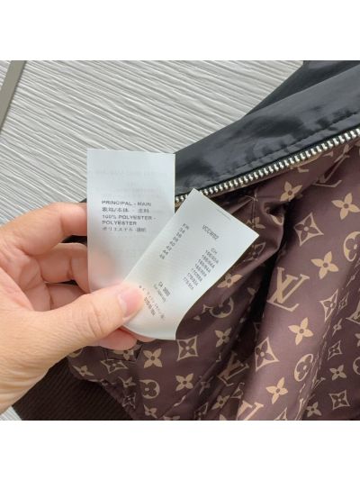 Louis Vuitton Double-Breasted Monogram Coat in Navy and Brown