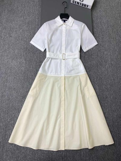 Louis Vuitton Embroidered Contrast-Trim Dress in White and Beige