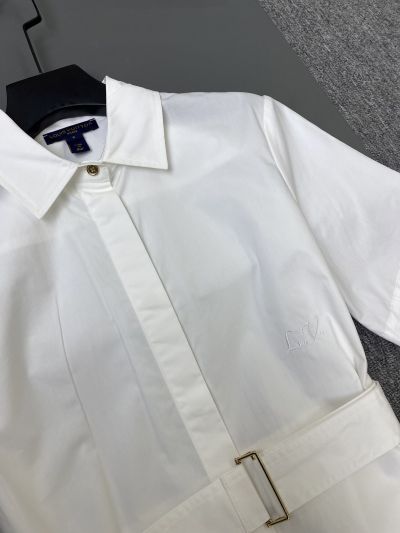 Louis Vuitton Embroidered Contrast-Trim Dress in White and Beige