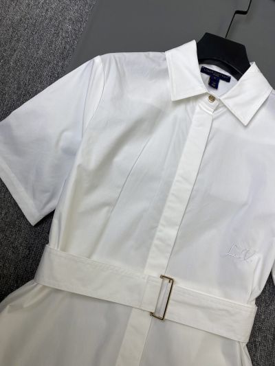 Louis Vuitton Embroidered Contrast-Trim Dress in White and Beige