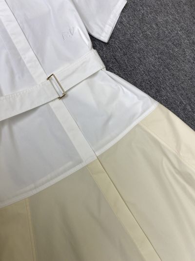 Louis Vuitton Embroidered Contrast-Trim Dress in White and Beige