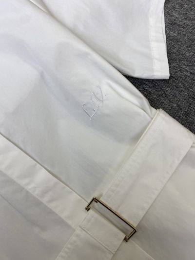 Louis Vuitton Embroidered Contrast-Trim Dress in White and Beige