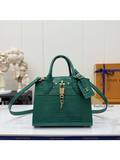 Louis Vuitton Green Croc-Effect Structured Tote Premium
