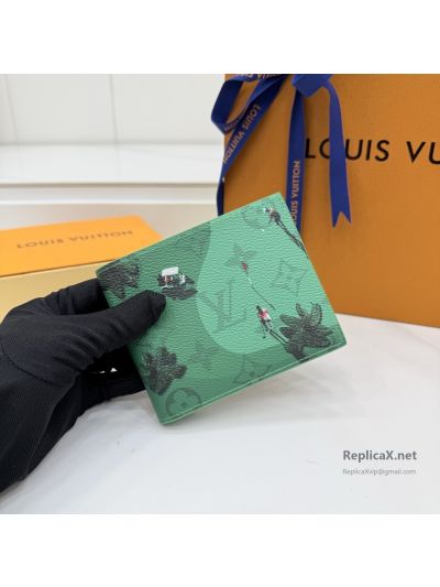 Louis Vuitton Green Illustrated Bifold Wallet
