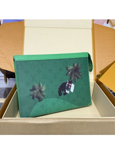 Louis Vuitton Green Palm Graphic Zip Clutch