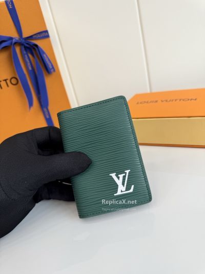 Louis Vuitton Green Ribbed Compact Vertical Wallet