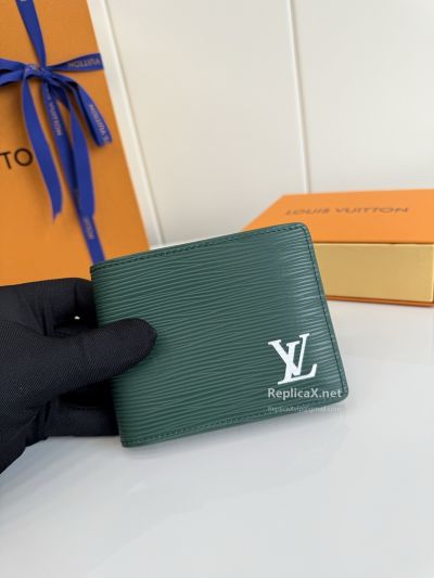 Louis Vuitton Green Ribbed Wide Bifold Wallet