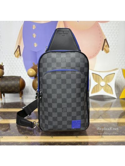 Louis Vuitton Grey Check Blue Trim Sling Bag