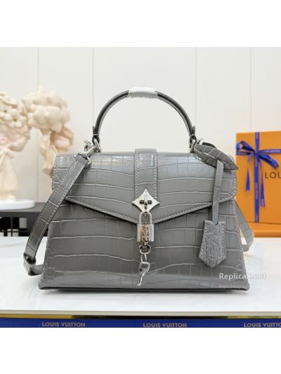 Louis Vuitton Grey Croc-Effect Flap Top Handle Bag Premium
