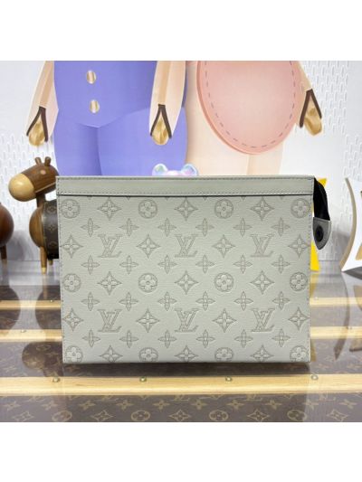 Louis Vuitton Grey Green Monogram Zip Clutch