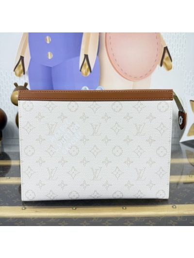 Louis Vuitton Ivory Monogram Zip Clutch with Brown Trim