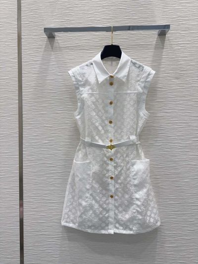 Louis Vuitton Lace Puff Sleeve Dress in White