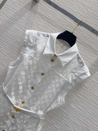 Louis Vuitton Lace Puff Sleeve Dress in White