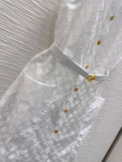 Louis Vuitton Lace Puff Sleeve Dress in White