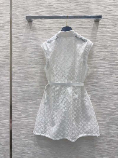 Louis Vuitton Lace Puff Sleeve Dress in White