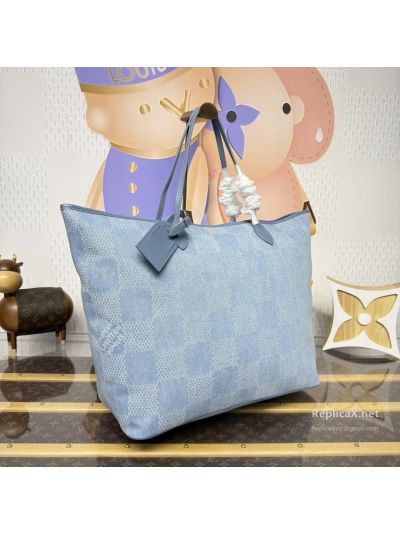 Louis Vuitton Light Blue Checked Shoulder Tote