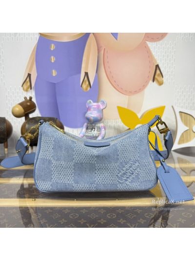 Louis Vuitton Light Blue Checked Zip Shoulder Bag