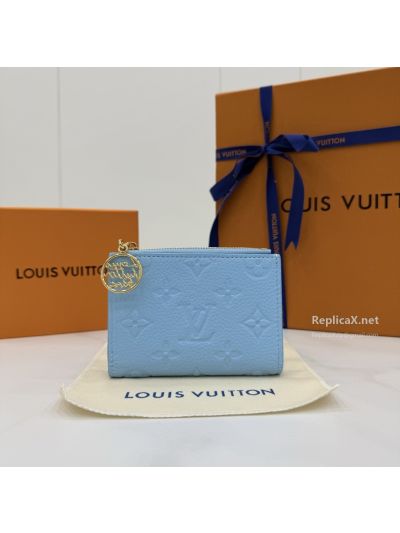 Louis Vuitton Light Blue Embossed Monogram Folding Zip Wallet