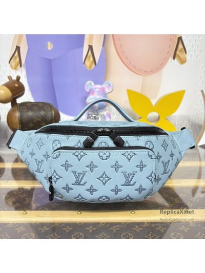 Louis Vuitton Light Blue Monogram Belt Bag with Front Pocket