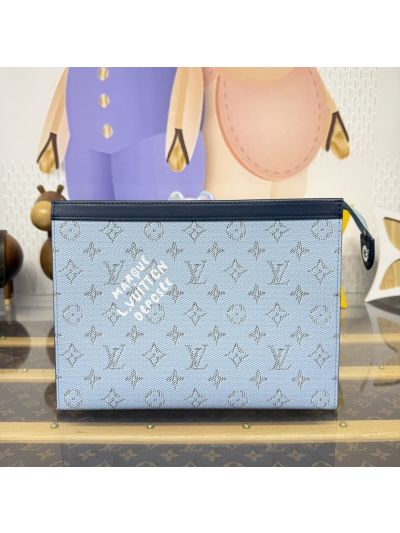 Louis Vuitton Light Blue Monogram Graphic Zip Clutch
