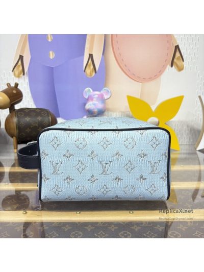 Louis Vuitton Light Blue Monogram Toiletry Bag with Striped Lining
