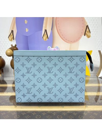 Louis Vuitton Light Blue Monogram Zip Clutch