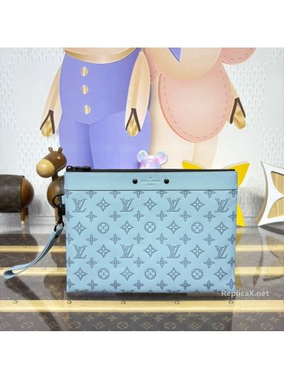 Louis Vuitton Light Blue Monogram Zip Pouch with Top Band