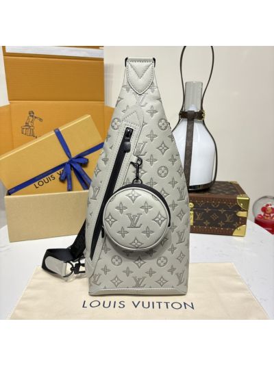 Louis Vuitton Light Gray Monogram Sling Bag with Round Pouch