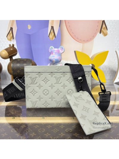 Louis Vuitton Light Grey Embossed Monogram Flat Messenger Bag