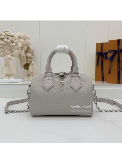 Louis Vuitton Light Grey Embossed Monogram Top Handle Bag