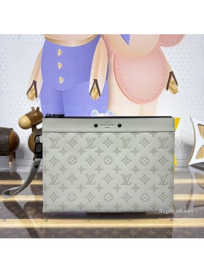 Louis Vuitton Light Grey Embossed Monogram Zip Pouch