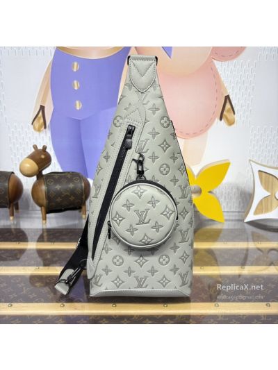 Louis Vuitton Light Grey Monogram Sling Bag with Round Pouch