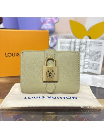 Louis Vuitton Light Olive Compact Wallet with Padlock Detail
