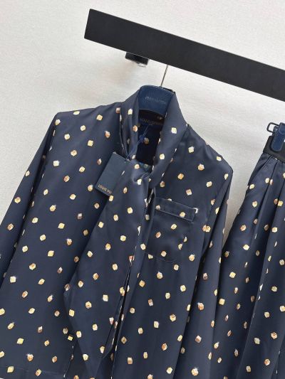 Louis Vuitton Long Sleeve Contrast-Trim Set in Navy
