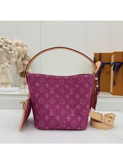 Louis Vuitton Magenta Denim-Look Monogram Bucket Bag