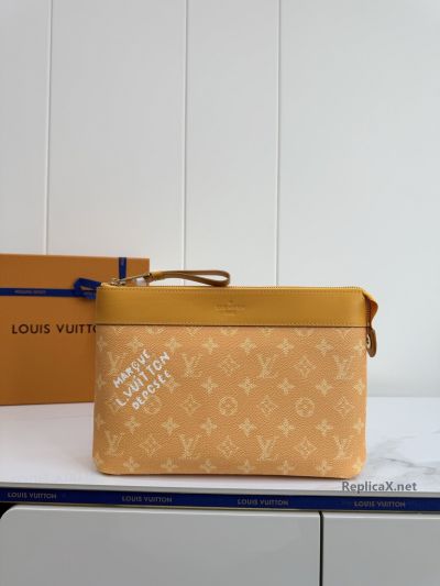 Louis Vuitton Mustard Monogram Zip Clutch with Lettering