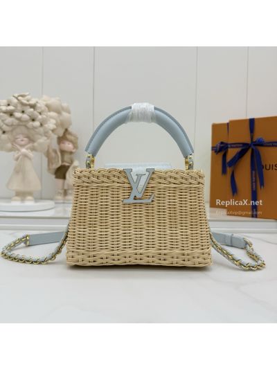 Louis Vuitton Natural Basket Weave Blue Trim Top Handle Bag