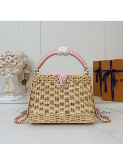 Louis Vuitton Natural Woven Look Top Handle Bag with Pink Trim