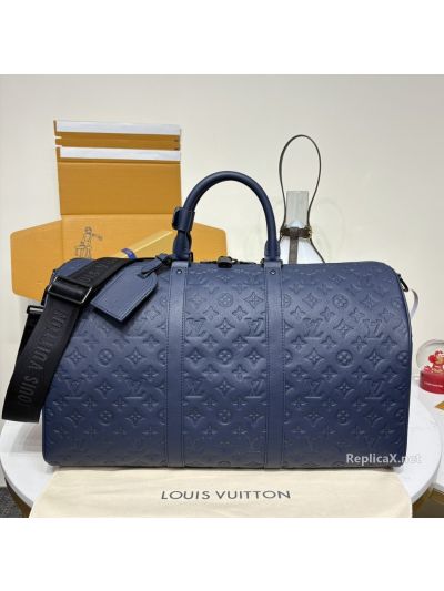 Louis Vuitton Navy Embossed Monogram Duffle Bag