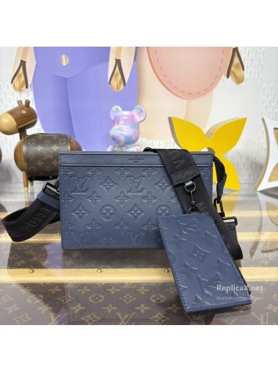 Louis Vuitton Navy Embossed Monogram Flat Messenger Bag