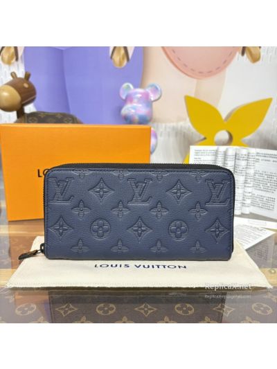 Louis Vuitton Navy Embossed Monogram Long Zip Wallet