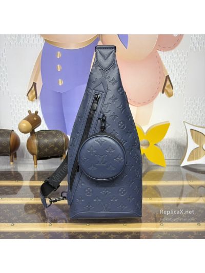 Louis Vuitton Navy Embossed Monogram Sling Bag with Round Pouch