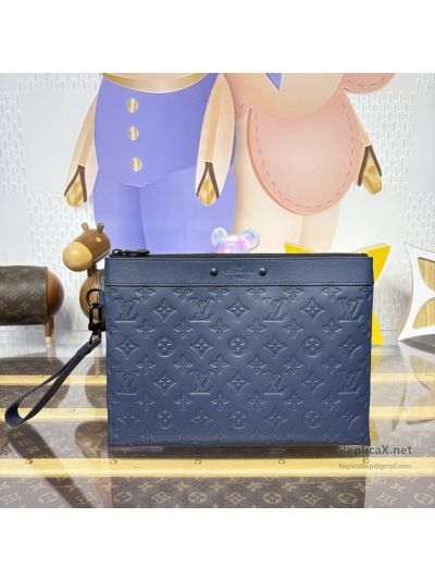 Louis Vuitton Navy Embossed Monogram Zip Pouch with Top Band