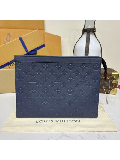Louis Vuitton Navy Embossed Zip Clutch