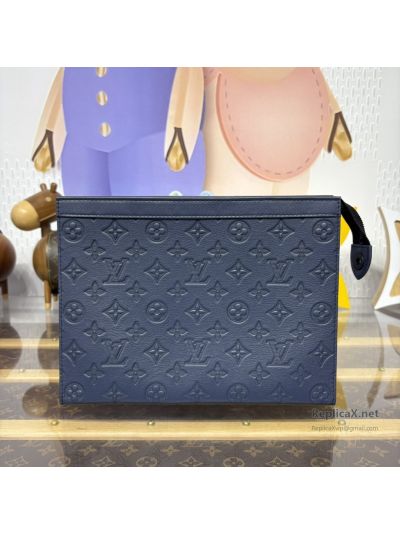 Louis Vuitton Navy Embossed Zip Clutch