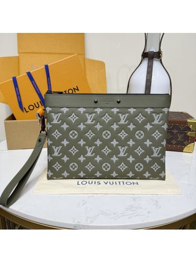 Louis Vuitton Olive and White Monogram Wristlet Pouch